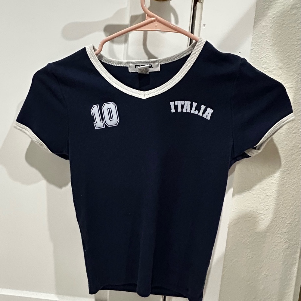 RSQ Navy and White V-Neck T-Shirt